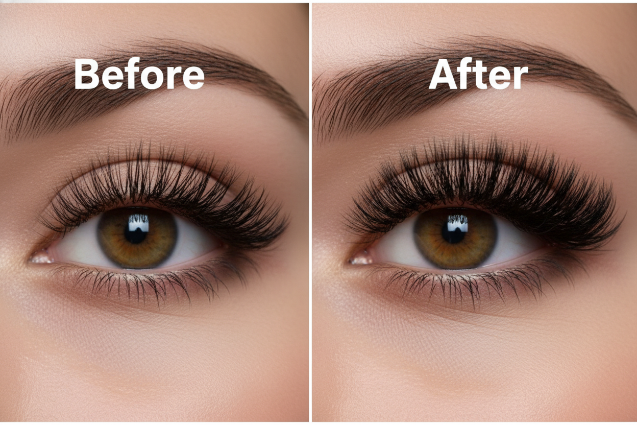 ein bild erstellen wie man vorher und nachher sieht von der Wimpern